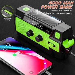 Solar 4000maH, AM/FM brbar USB ndradio Grn