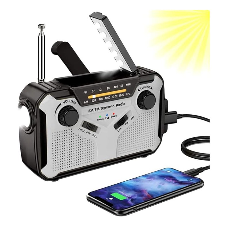 Prunus J-369 3000maH Radio AM/FM Solcelle/Hndsving Gr