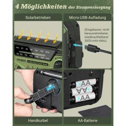 Prunus J-369 Emg Radio AM/FM Solcelle/Hndsving Grn