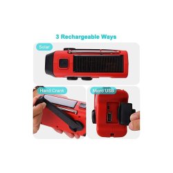 Solar Hndsving Radio FM AM Vejrradio 2000mAh Rd
